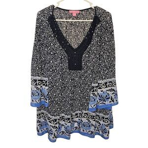 Women Within sheer boho tunic multicolor bling beads detail rayon/polyester Size